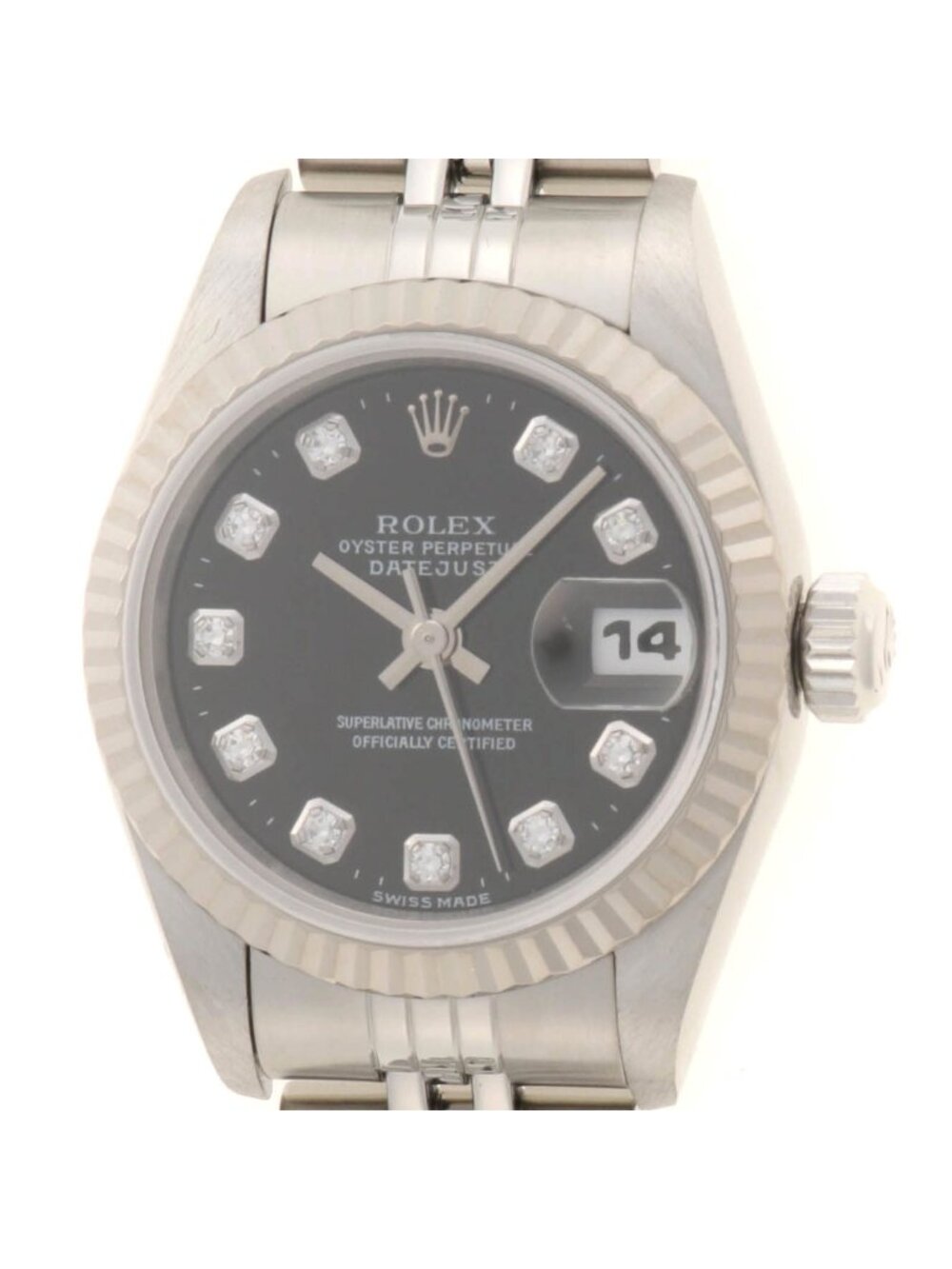 Rolex Datejust 26 Watch Stainless Steel 18k White Gold Diamond Black Dial